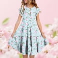 thumbnail image 1 of Sentuca Girls Summer Dress Short Sleeve Casual A-Line Flower Dresses Ruffled Twirl Sundress Size 6-7 Years, 1 of 6