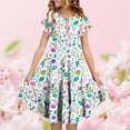 thumbnail image 1 of Sentuca Girls Summer Dress Short Sleeve Casual A-Line Flower Dresses Ruffled Twirl Sundress Size 6-7 Years, 1 of 6