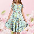 thumbnail image 1 of Sentuca Girls Summer Dress Short Sleeve Casual A-Line Flower Dresses Ruffled Twirl Sundress Size 8-9Years, 1 of 6