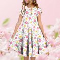 thumbnail image 1 of Sentuca Girls Summer Dress Short Sleeve Casual A-Line Flower Dresses Ruffled Twirl Sundress Size 8-9Years, 1 of 6