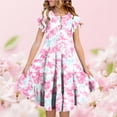 thumbnail image 1 of Sentuca Girls Summer Dress Short Sleeve Casual A-Line Flower Dresses Ruffled Twirl Sundress Size 8-9Years, 1 of 6
