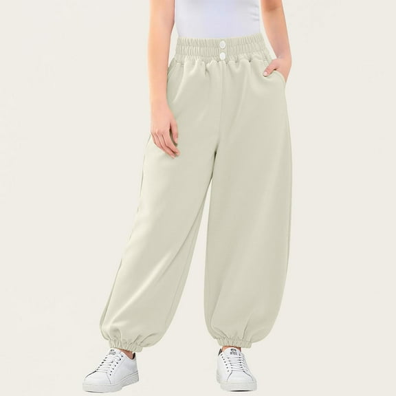 Sentuca Girls Sweatpants Size 7 Years, Cotton Joggers Sweat Pants Elastic Waist Casual Sports Sweatpants with Pockets for Kids Clothes