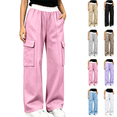 thumbnail image 1 of Sentuca Girls Sweatpants Wide Leg Contrast Ruffle Waist Cargo Pants with Pockets Sports Lounge Daily Casual Wear Trousers for Teen Size 14-15Y Pink, 1 of 8
