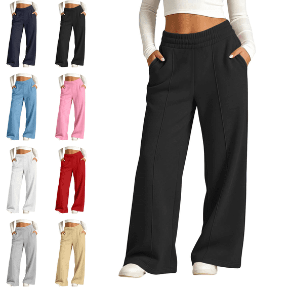 Sentuca Girls Sweatpants Wide Leg Elastic Waist Casual Track Pants with Pockets Fleece Baggy Athletic Trousers for Tween Size 12-13Y Black