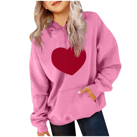 Sentuca Girls Valentines Day Sweatshirts Cute Print Graphic Hoodies Long Sleeve Hooded Pullover Sweatshirt