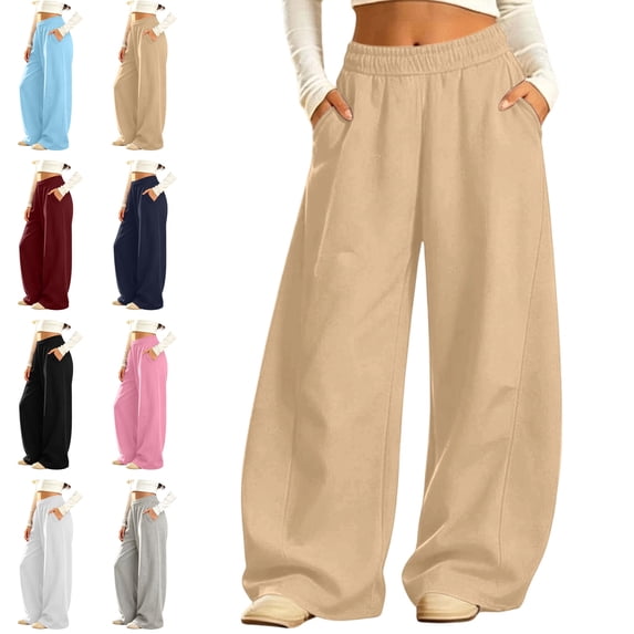 Sentuca Girls Wide Leg Sweatpants, Baggy Barrel Fleece Track Pants with Pockets Fall Winter Casual Teen Trousers Size 14-15Y Khaki