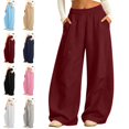 thumbnail image 1 of Sentuca Girls Wide Leg Sweatpants, Baggy Barrel Fleece Track Pants with Pockets Fall Winter Casual Tween Trousers Size 12-13Y Red, 1 of 8