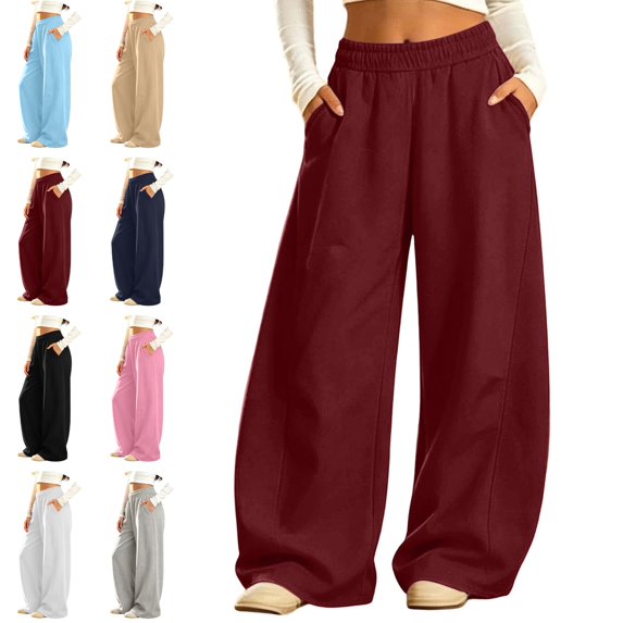 Sentuca Girls Wide Leg Sweatpants, Baggy Barrel Fleece Track Pants with Pockets Fall Winter Casual Tween Trousers Size 12-13Y Red