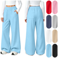 thumbnail image 1 of Sentuca Girls Wide Leg Sweatpants Baggy Fleece Elastic Waist Track Pants with Pockets Casual Y2k Streetwear Kids Trousers Size 5-6 Years Light Blue, 1 of 8