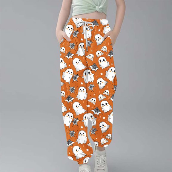 Sentuca Halloween Clothes for Kids Girls Sweatpants with Pockets Drawstring Sports Casual Workout Pants Elastic Waist