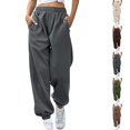 thumbnail image 1 of Sentuca Joggers for Women Elastic Bottom High Waisted Baggy Sweatpants with Pockets Solid Color Fashion Workout Trousers Dark Gray L, 1 of 7