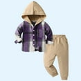 thumbnail image 1 of Sentuca Kids Boys Clothes Cotton Long Sleeve Hooded Button Down Plaid Jackets and Sweatpants Outfit Sets for Fall Size 5 Years, 1 of 3