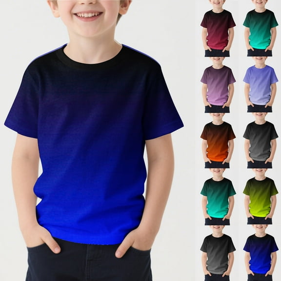 Sentuca Kids Boys Clothes Short Sleeve Graphic Tees Summer Crew Neck Gradient T Shirts Size 7