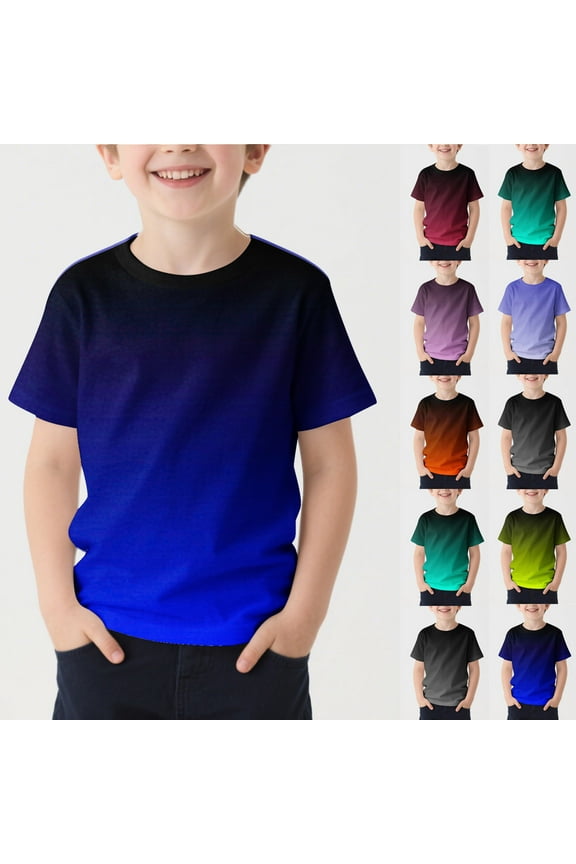 Kids Boys Clothes Short Sleeve Graphic Tees Summer Crew Neck Gradient T Shirts Size 7