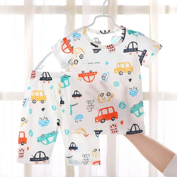 Sentuca Kids Clothes Size 7 Years Cute Car Graphic T Shirts and Shorts Outfit Sets Summer Thin Boys Clothes