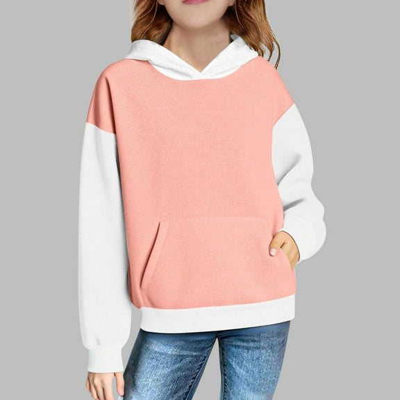 Sentuca Kids Girls Hoodies with Pockets Color Block Hooded Sweatshirts Long Sleeve Pullover Hoodie for Fall Clothes