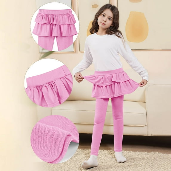 Sentuca Kids Girls Leggings with Skirt Soft Stretch Uniform Leggings, Solid Color, Breathable 3-14 Years Everyday Wear