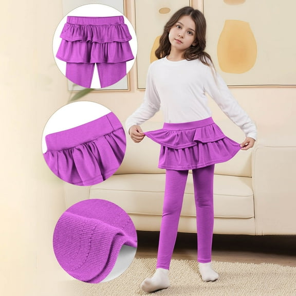 Sentuca Kids Girls Leggings with Skirt Soft Stretch Uniform Leggings, Solid Color, Breathable 3-14 Years Everyday Wear