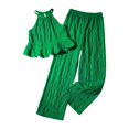 thumbnail image 1 of Sentuca Kids Girls Outfit Sets Green Ruffle Tank Tops and Wide Leg Pants 2 Piece Summer Clothes Size 11 Years, 1 of 8