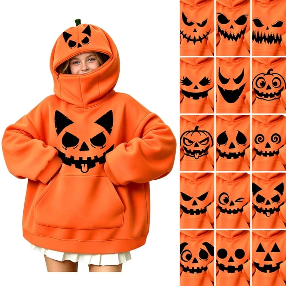 Sentuca Kids Hoodies Halloween Innovation Pumpkin Playful Prints Sweatshirts with Pocket Long Sleeve Warm Party Girls and Boys Clothes Size 5Y