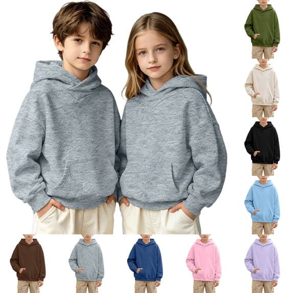 Sentuca Kids Hoodies for Gilrs Boys Fleece Long Sleeve Warm Sweatshirts with Pocket Fashion Solid Color High Neck Pullover Tops Size 7Y
