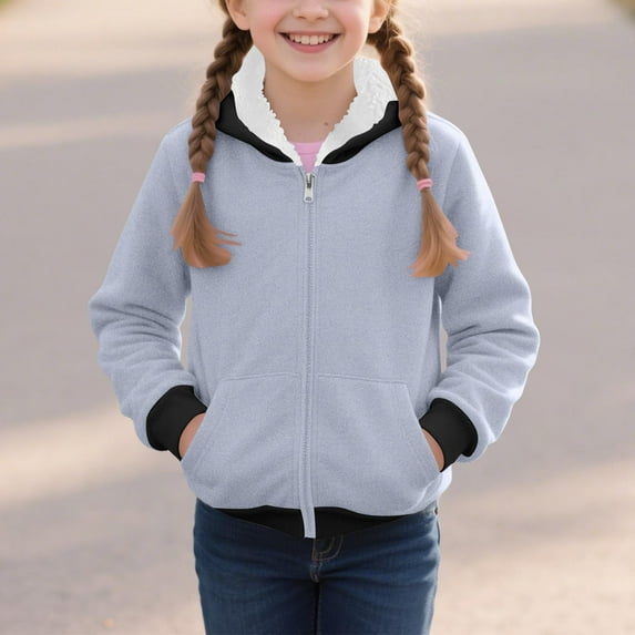 Sentuca Kids Hoodies for Girls with Pockets Full Zip Hoodie Fleece Warm Long Sleeve Hooded Sweatshirts for Fall Winter
