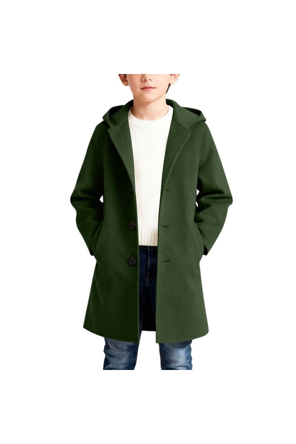 Kids Boys Peacoats Windproof Warm Wool Blend Jackets Trench School Uniform Long Sleeve Hooded Pea Coat for Fall Winter Clothes Size 9 Years