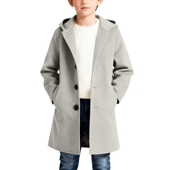 Sentuca Kids Boys Peacoats Windproof Warm Wool Blend Jackets Trench School Uniform Long Sleeve Hooded Pea Coat for Fall Winter Clothes Size 11 Years