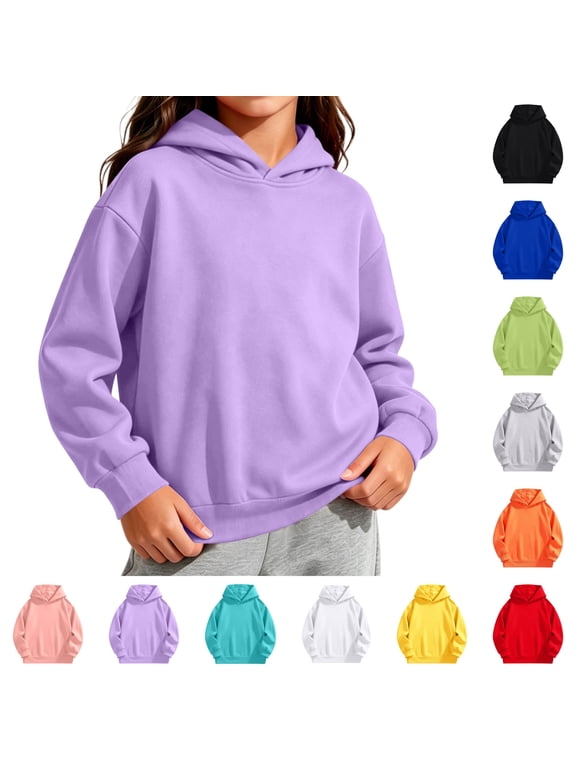 Toddler Pullover Hoodies for Girls Solid Color Long Sleeve Hooded Sweatshirt Size 2-3Y