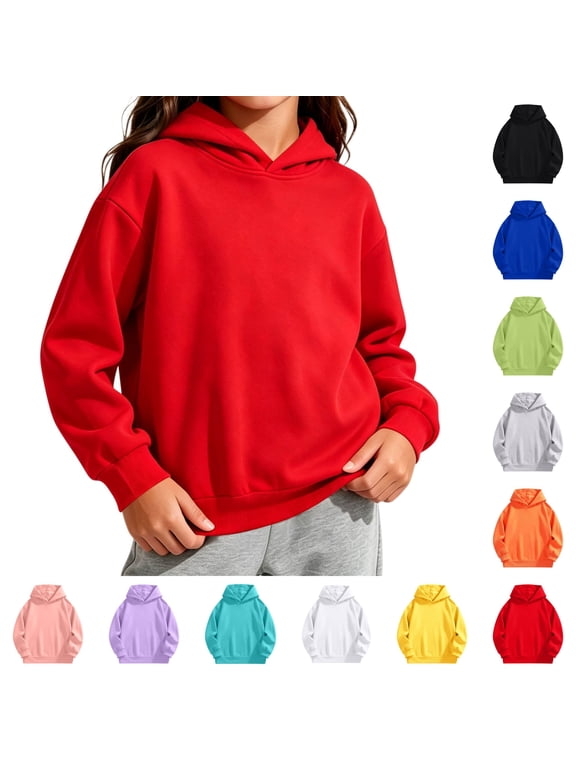 Kids Pullover Hoodies for Girls Solid Color Long Sleeve Hooded Sweatshirt Size 9-10Y