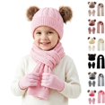thumbnail image 1 of Sentuca Kids Winter Hat Gloves Scarf Set, Girls Boys Hat Beanie Pom Knitted Scarves Cute Bear Ear Warm Accessory Pink Size 3-12Y, 1 of 6