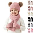 thumbnail image 1 of Sentuca Kids Winter Hat Gloves Scarf Set, Girls Boys Hat Beanie Pom Knitted Scarves Cute Bear Ear Warm Accessory Watermelon Red Size 3-12Y, 1 of 6