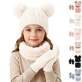 thumbnail image 1 of Sentuca Kids Winter Hat Scarf Gloves Set, Bear Ear Knitted Beanie with Scarf & Gloves Cold Weather Outdoor Accessory for Girls Boys Size 2-10Y, 1 of 6