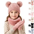 thumbnail image 1 of Sentuca Kids Winter Hat Scarf Gloves Set, Bear Ear Knitted Beanie with Scarf & Gloves Cold Weather Outdoor Accessory for Girls Boys Size 2-10Y, 1 of 6