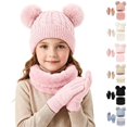thumbnail image 1 of Sentuca Kids Winter Hat Scarf Gloves Set, Bear Ear Knitted Beanie with Scarf & Gloves Cold Weather Outdoor Accessory for Girls Boys Size 2-10Y, 1 of 6