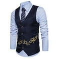 thumbnail image 1 of Owordtank Men's Business Casual Suit Vest Casual Wool Blend Waistcoat Navy M, 1 of 5