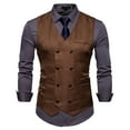 thumbnail image 1 of Owordtank Men's Waistcoat Double Breasted Business Casual Blazer Vest Coffee XL, 1 of 5