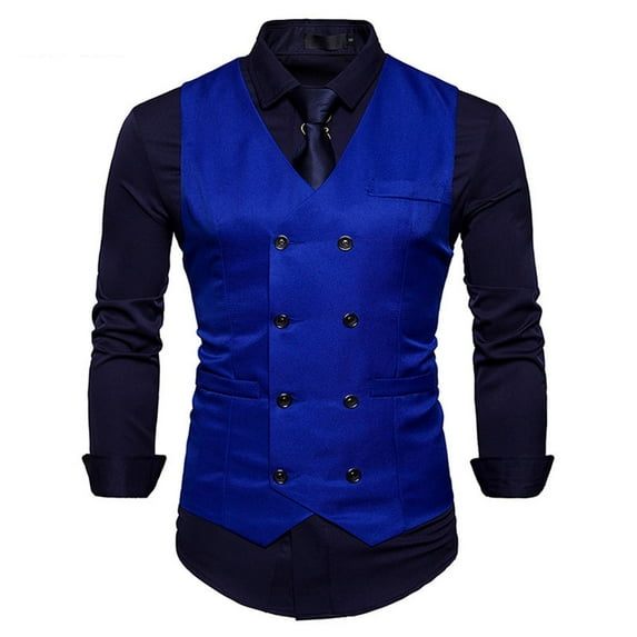 Sentuca Men's Waistcoat Double Breasted Business Casual Blazer Vest Dark Blue M