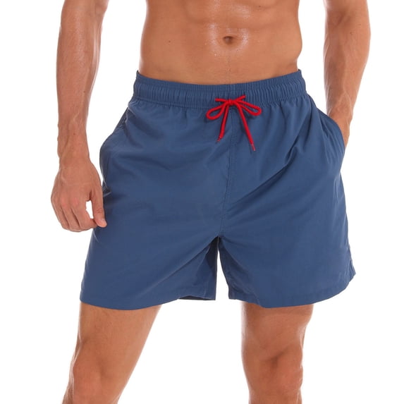 Sentuca Mens Drawstring Casual Plus Size Beach Breathable Shorts Solid Color Sports Bermuda Shorts Navy L
