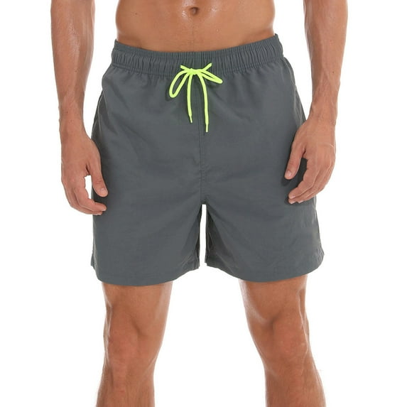 Sentuca Mens Plus Size Beach Solid Color Shorts Drawstring Casual Sports Breathable Bermuda Shorts Gray M