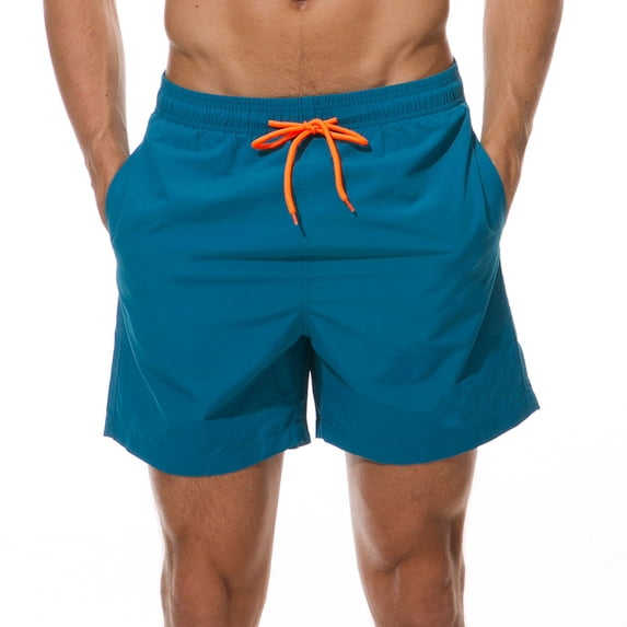 Sentuca Mens Sports Drawstring Casual Plus Size Beach Bermuda Shorts Breathable Solid Color Shorts Blue 3XL