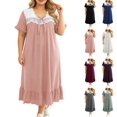 Pink Ruffle Lace Sentuca Nightgown for Women Plus Size Lace Ruffle Hem Short Sleeve Long ...