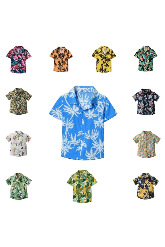 Summer Boys Shirts Short Sleeve Button-down Shirts Hawaiian Beach Graphic Tees for Kids Clothes Size 8T