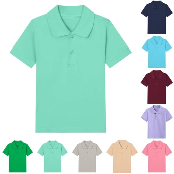 Sentuca Boys Polo Shirts Cotton Button Lapel Short Sleeve Shirts for Casual School Clothes Size 8