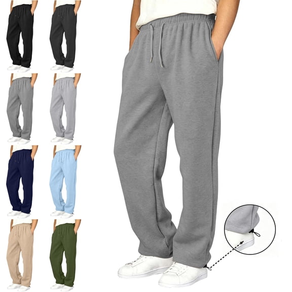 Sentuca Sweatpants for Boy, Baggy Straight Leg Solid Color Fleece Pants with Pockets Adjustable Buckle Hem Drawstring Sports Kids Clothes Size 5-6Y