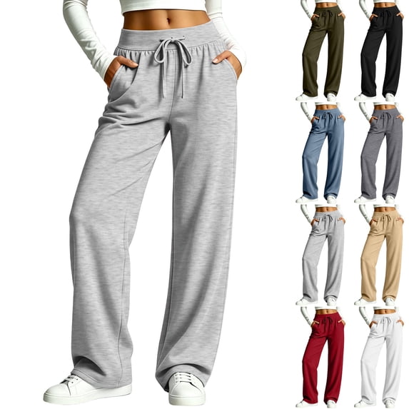 Sentuca Sweatpants for Women Drawstring Baggy Wide Leg Pants with Pockets Casual Lounge Loose Comfy Trousers Gray M