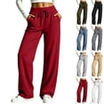 thumbnail image 1 of Sentuca Sweatpants for Women Drawstring Baggy Wide Leg Pants with Pockets Casual Lounge Loose Comfy Trousers Wine L, 1 of 9