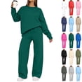 thumbnail image 1 of Sentuca Sweatsuits for Women, Crewneck Sweatshirt Baggy Pants Fall Track 2 Piece Lounge Outfits Green L, 1 of 7
