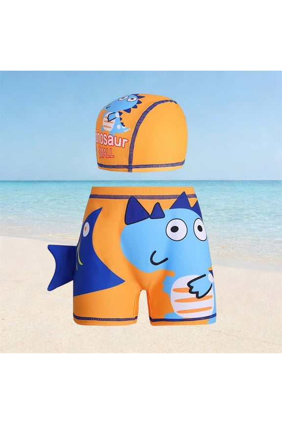 Swimsuit Boys Swim Trunks and Swimming Cap Two Piece Swimwear Summer Beach Swimsuits for Kids Clothes Size 5-6 Years