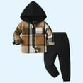thumbnail image 1 of Sentuca Toddler Boys Clothes Cotton Long Sleeve Hooded Button Down Plaid Jackets and Sweatpants Outfit Sets for Fall Size 3 Years, 1 of 3